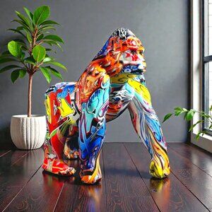 Graffiti Painted Pop Art/Abstract Gorilla Statue Individually Hand Painted (New)